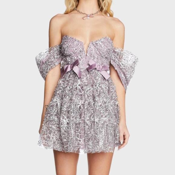 For‎ Love & Lemons Brynne Mini Dress Purple Size Small NWT - Picture 1 of 11